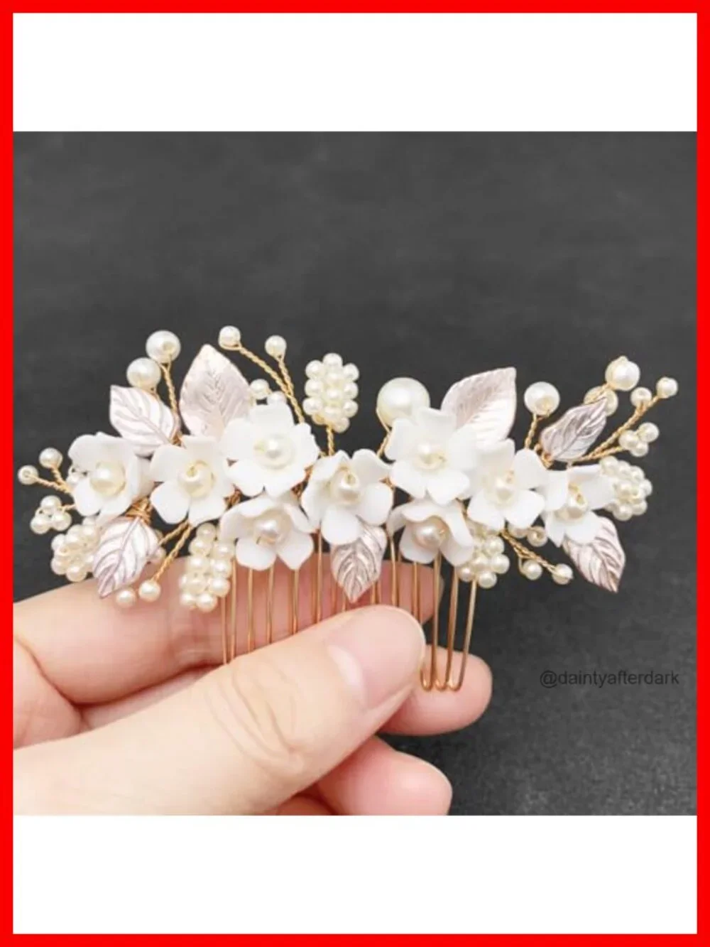 Ceramic Flower Hair Comb Pearl Leaf Wedding Hair Pin